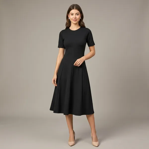 Stretchable_Flared-Skirt_Ribbed_Dress