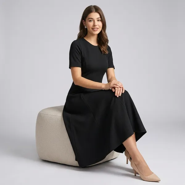 Stretchable_Flared-Skirt_Ribbed_Dress