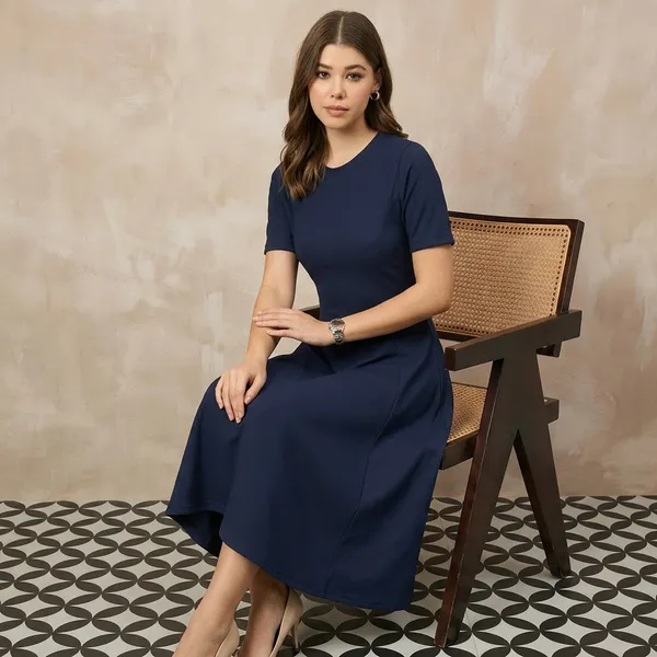 Stretchable_Flared-Skirt_Ribbed_Dress