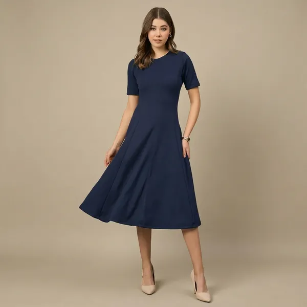 Stretchable_Flared-Skirt_Ribbed_Dress