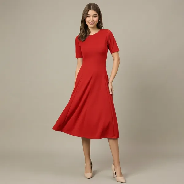 Stretchable_Flared-Skirt_Ribbed_Dress