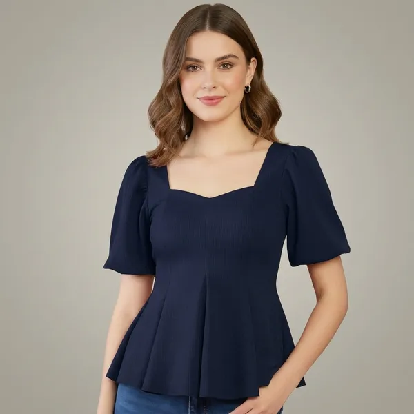 Stretchable_Puff_Sleeves_Peplum_Top