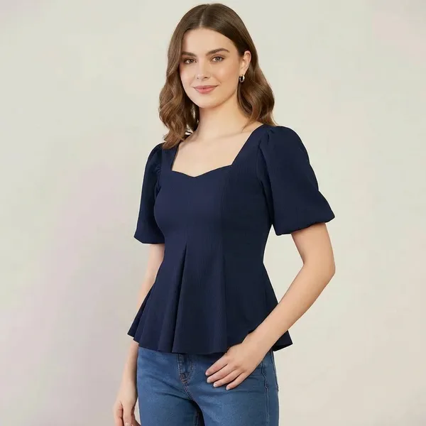 Stretchable_Puff_Sleeves_Peplum_Top