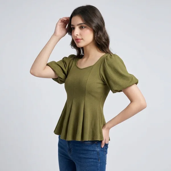 Stretchable_Puff_Sleeves_Peplum_Top