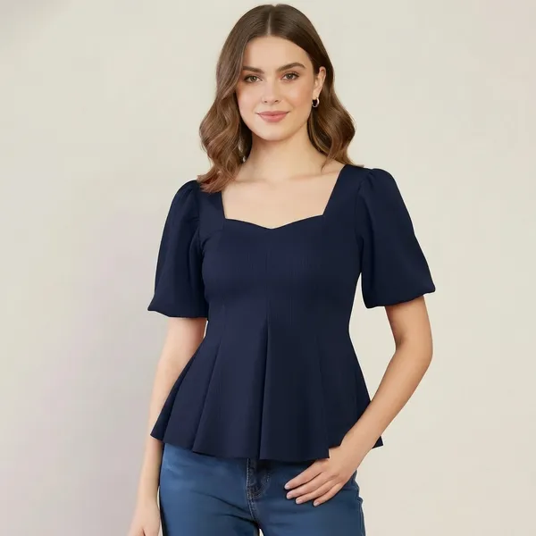 Stretchable_Puff_Sleeves_Peplum_Top