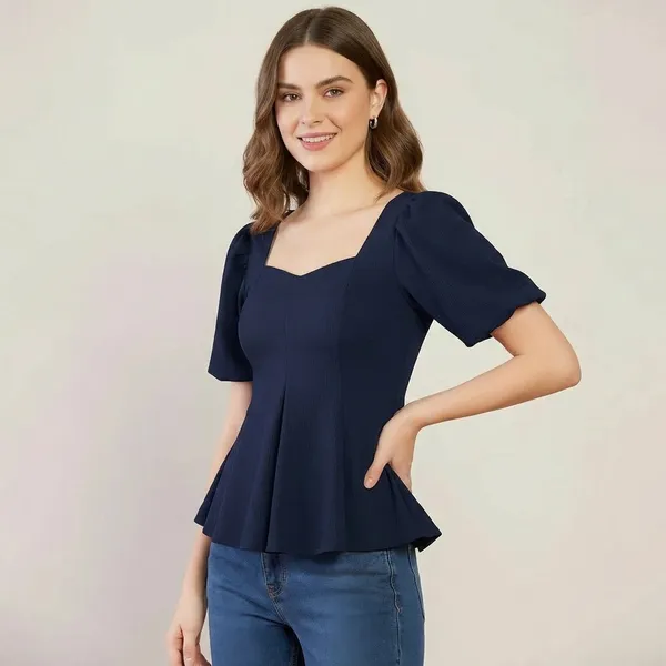 Stretchable_Puff_Sleeves_Peplum_Top