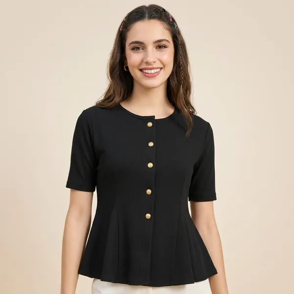 Stretchable_Ribbed_Flared_Peplum_Top