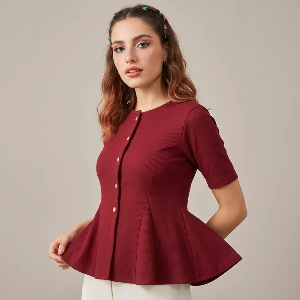 Stretchable_Ribbed_Flared_Peplum_Top