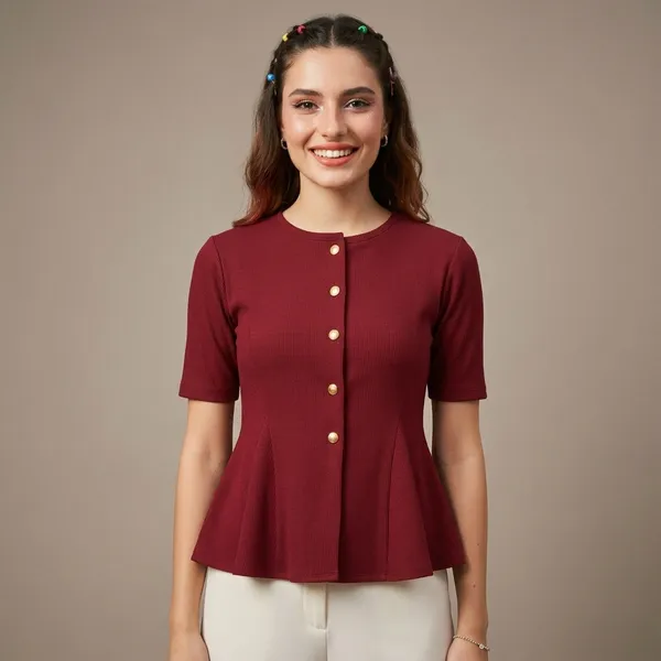 Stretchable_Ribbed_Flared_Peplum_Top