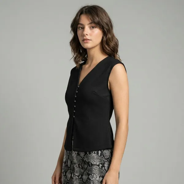 Stretchable_Ribbed_V-Neck_Waistcoat