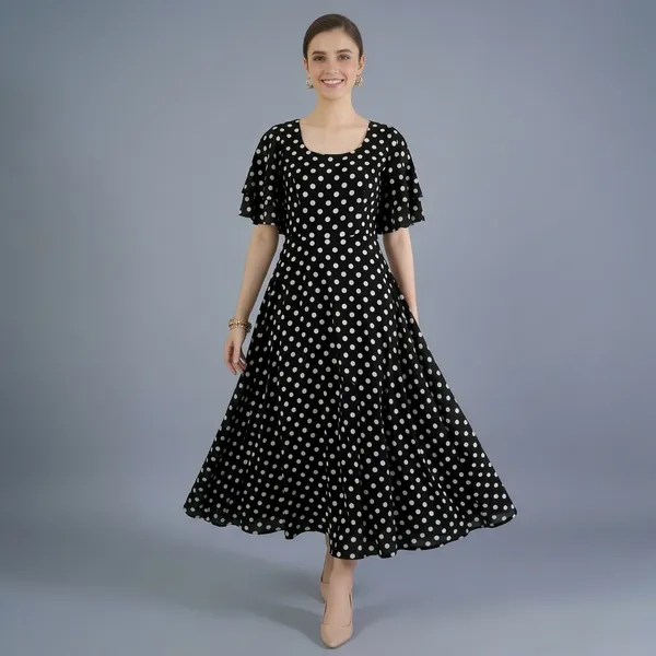 Stretchable_Ruffled_Sleeve_Fit_&_Flare_Dress