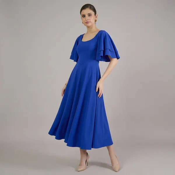 Stretchable_Ruffled_Sleeve_Fit_&_Flare_Dress