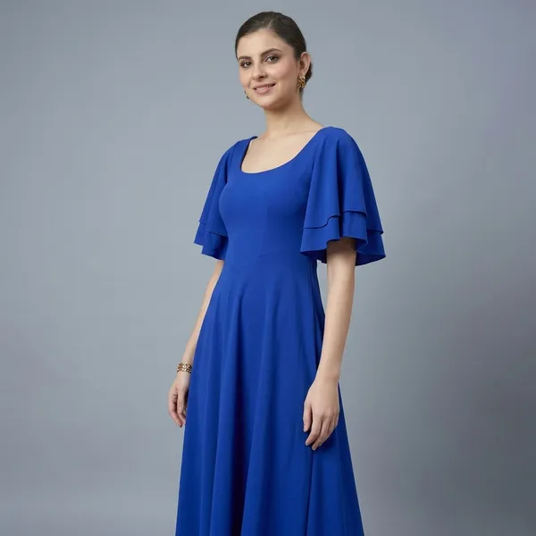 Stretchable_Ruffled_Sleeve_Fit_&_Flare_Dress