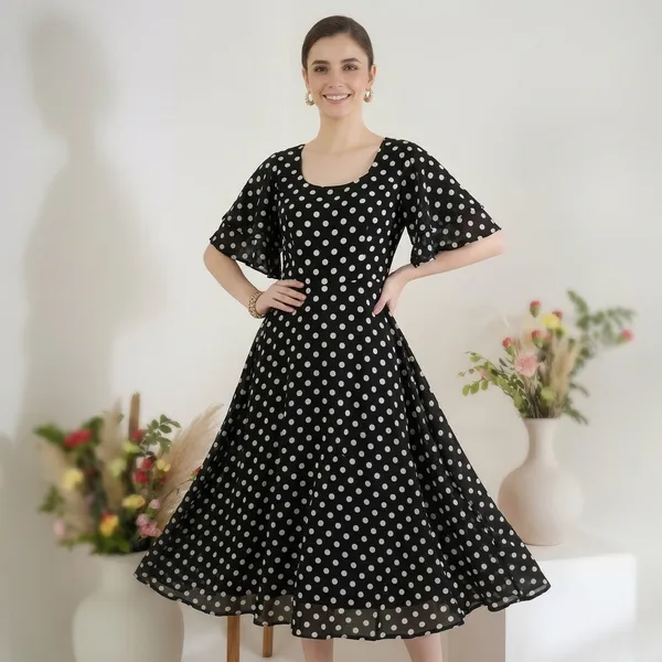 Stretchable_Ruffled_Sleeve_Fit_&_Flare_Dress