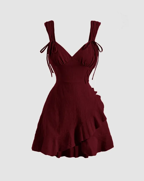 Ruffle_Wrap_V_Neck_Short_Sleeve_Tie_Knot_Short_Dress_In_Maroon