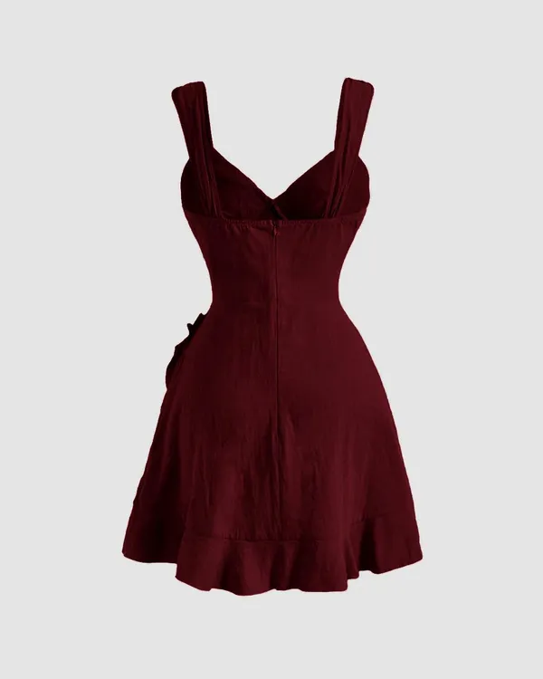 Ruffle_Wrap_V_Neck_Short_Sleeve_Tie_Knot_Short_Dress_In_Maroon