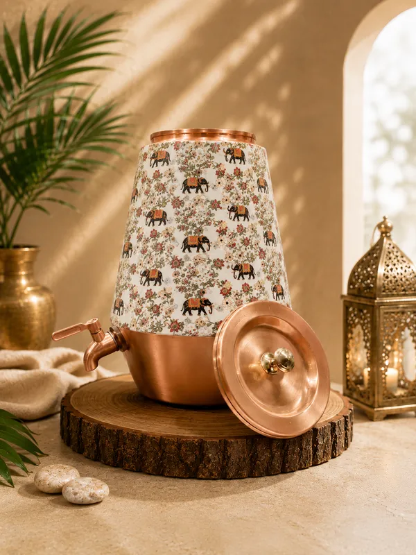 Copper_Traditional_Floral_Elephant_Print_Water_Dispenser