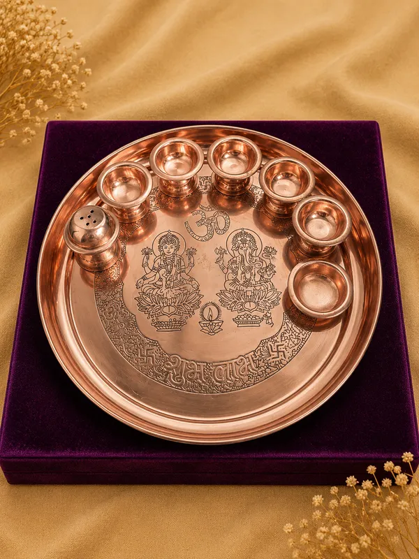 Copper_Traditional_Lakshmi_Ganesh_Om_Engraved_Pooja_Thali_Set