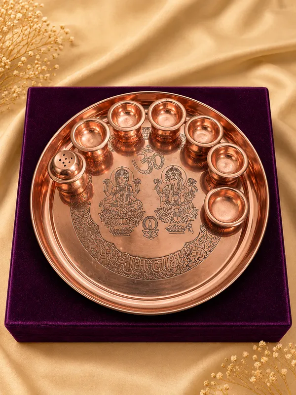 Copper_Traditional_Lakshmi_Ganesh_Om_Engraved_Pooja_Thali_Set