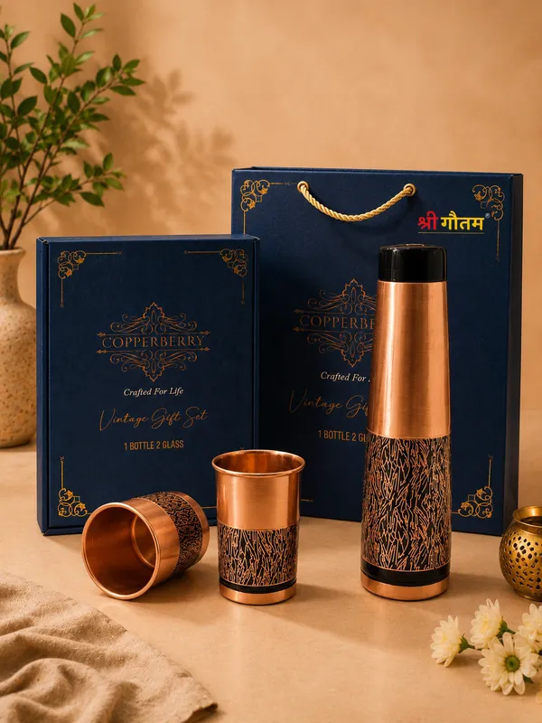 Copper_Vintage_Patterned_Bottle_And_Glass_Gift_Set_Of_3