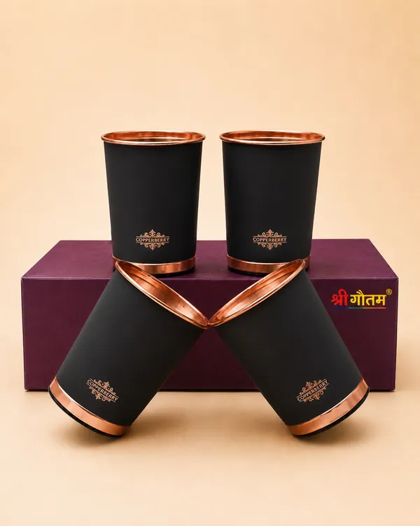 Pure_Copper_Modern_Solid_Black_Cylindrical_Tumbler_Set_Of_4
