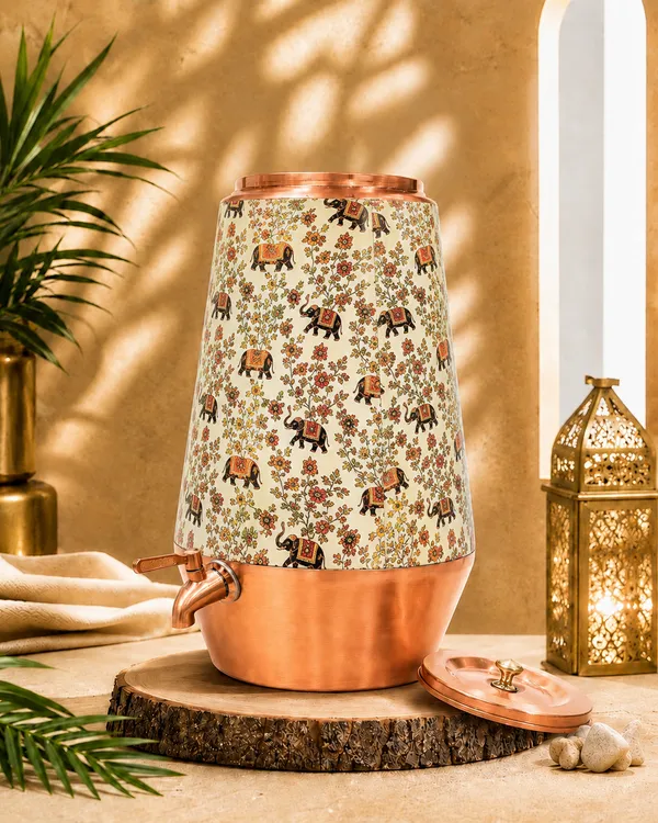 Copper_Traditional_Floral_Elephant_Print_Water_Dispenser