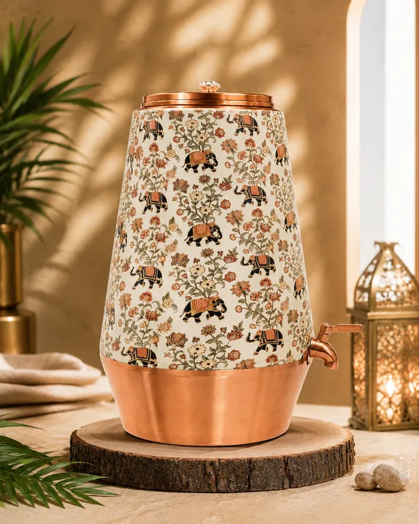 Copper_Traditional_Floral_Elephant_Print_Water_Dispenser