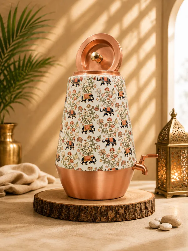 Copper_Traditional_Floral_Elephant_Print_Water_Dispenser