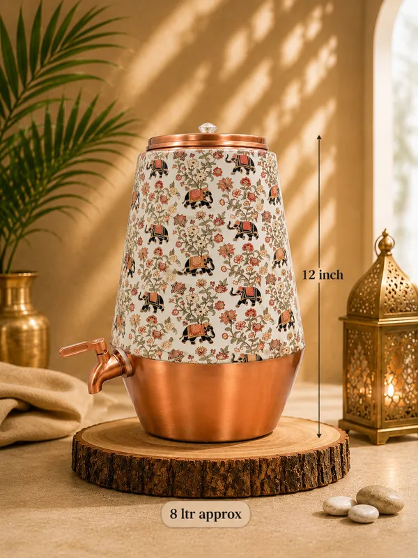 Copper_Traditional_Floral_Elephant_Print_Water_Dispenser