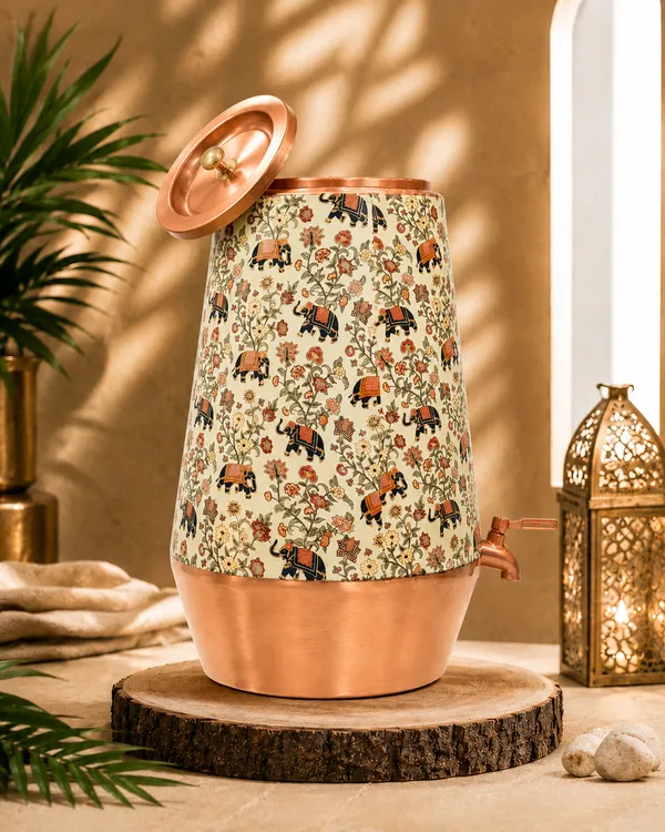 Copper_Traditional_Floral_Elephant_Print_Water_Dispenser