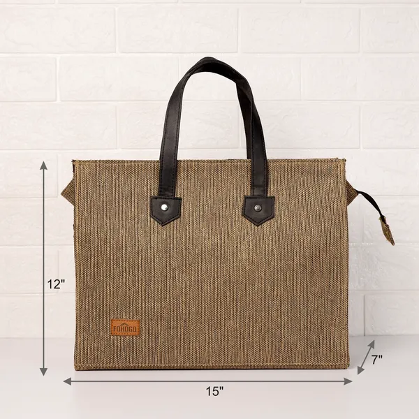 Golden_Brown_Polyjute_Zip_Closure_Tiffin_/_Tote_Bag_For_Shopping_Large_size