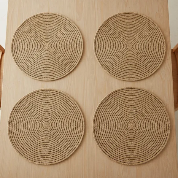 Beige_Polypropylene_braided_Round_Dining_Placemat_Set_Of_4_size:_32_cm