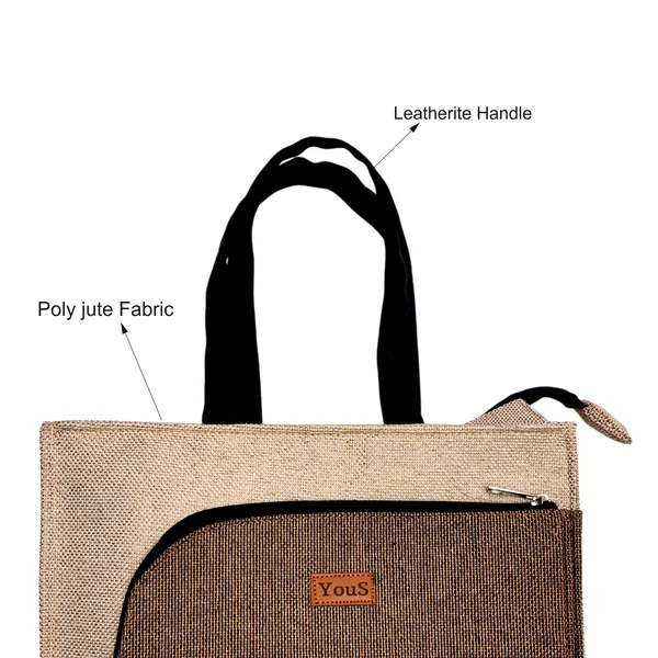 Beige_gold_Polyjute_Lunch_Bag_With_Front_Pocket