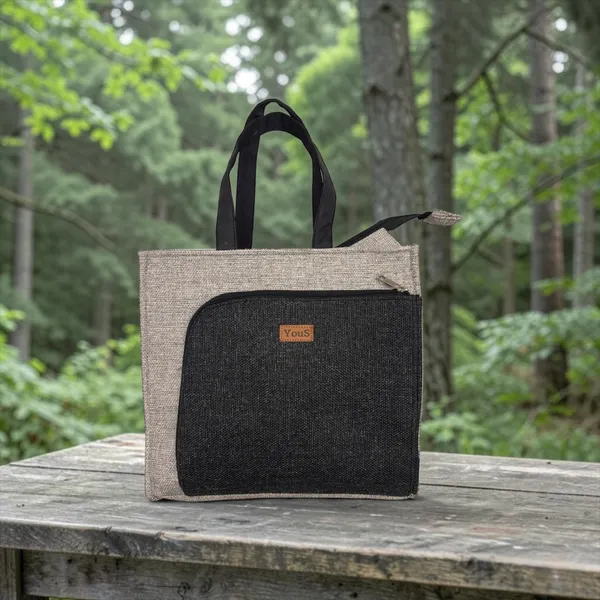 Grey_Black_Polyjute_Lunch_Bag_With_Front_Pocket