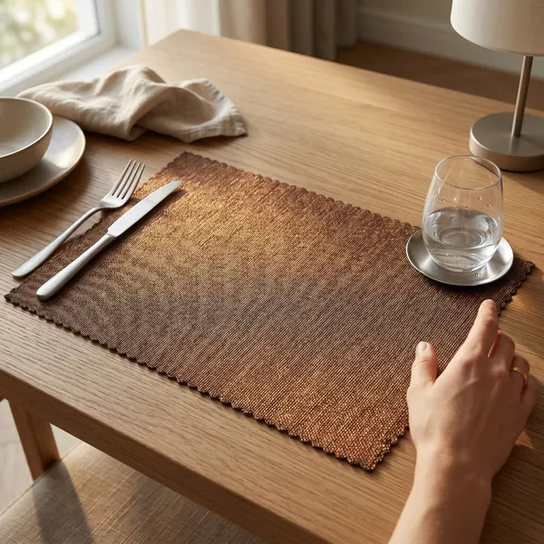 Golden_Brown_Placemat_Set_Of_6_pcs_Poly_jute_Textured_washable_and_reversible