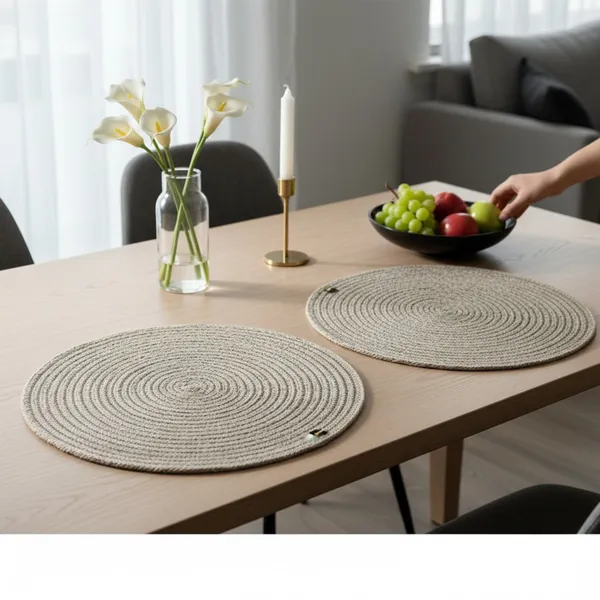 Light_grey_Polypropylene_braided_Round_Dining_Placemat_Set_Of_2_size:_40_cm