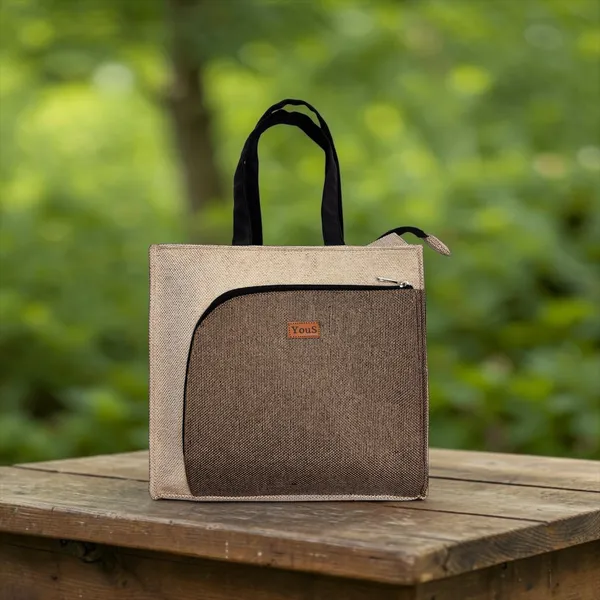Beige_gold_Polyjute_Lunch_Bag_With_Front_Pocket