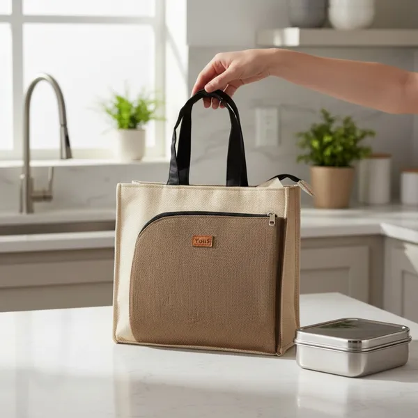 Beige_gold_Polyjute_Lunch_Bag_With_Front_Pocket