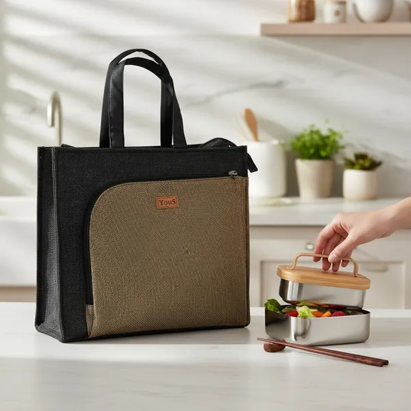 Black_Gold_Polyjute_Lunch_Bag_With_Front_Pocket
