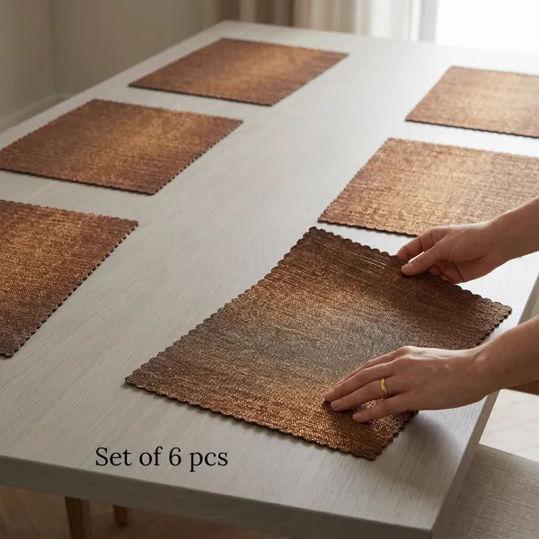 Golden_Brown_Placemat_Set_Of_6_pcs_Poly_jute_Textured_washable_and_reversible