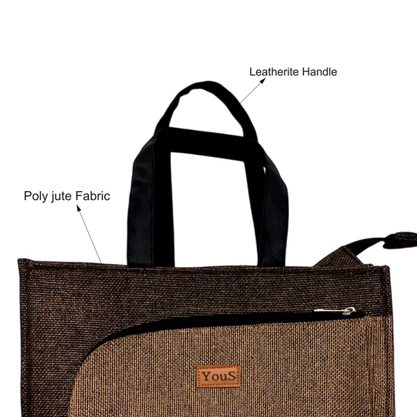 Brown_gold_Polyjute_Lunch_Bag_With_Front_Pocket
