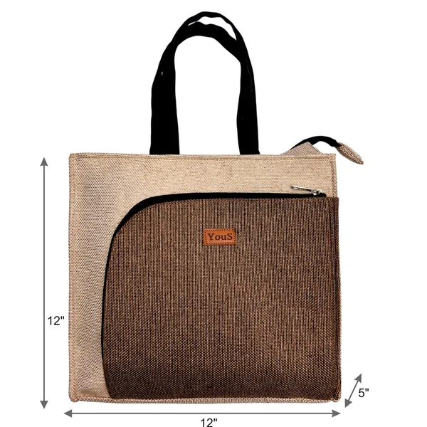 Beige_gold_Polyjute_Lunch_Bag_With_Front_Pocket