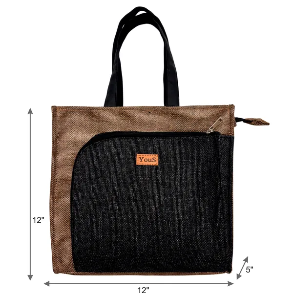 Gold_Black_Polyjute_Lunch_Bag_With_Front_Pocket