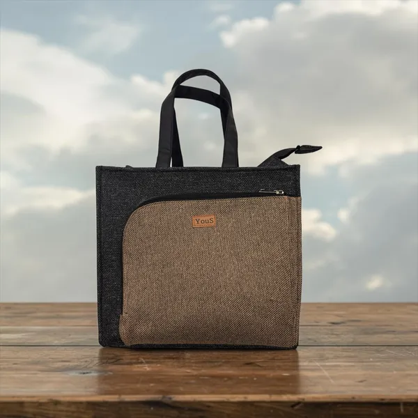 Black_Gold_Polyjute_Lunch_Bag_With_Front_Pocket