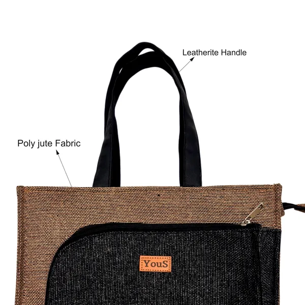 Gold_Black_Polyjute_Lunch_Bag_With_Front_Pocket