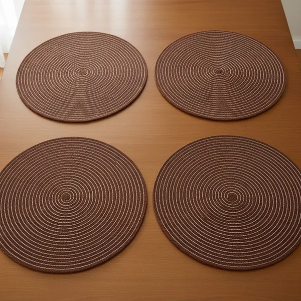 Brown_Polypropylene_braided_Round_Dining_Placemat_Set_Of_4_size:_32_cm