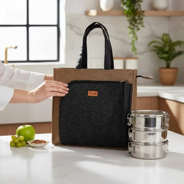 Gold_Black_Polyjute_Lunch_Bag_With_Front_Pocket