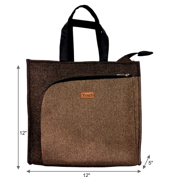 Brown_gold_Polyjute_Lunch_Bag_With_Front_Pocket