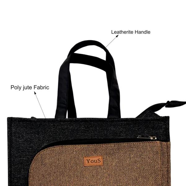 Black_Gold_Polyjute_Lunch_Bag_With_Front_Pocket