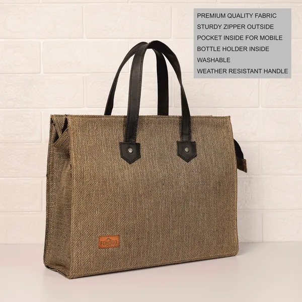 Golden_Brown_Polyjute_Zip_Closure_Tiffin_/_Tote_Bag_For_Shopping_Large_size